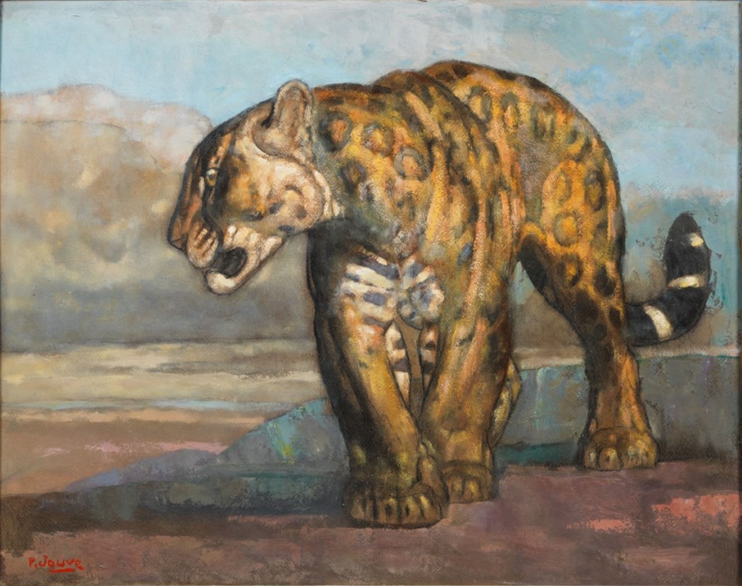 Panthère de face, marchant, vers 1920.